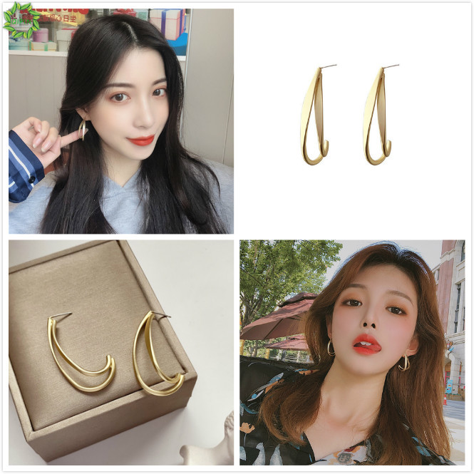 Cod Qipin Khuyên Tai Kim Loại Hình Chữ C Phong Cách Hàn Quốc Cho Nữ