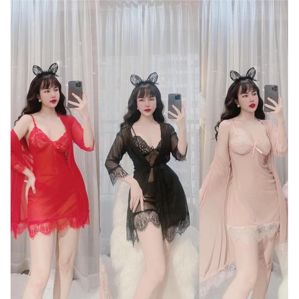 (M.83) Set váy ngủ kèm áo choàng ren sexy cao cấp Đầm mặc nhà gợi cảm quyến rũ | BigBuy360 - bigbuy360.vn