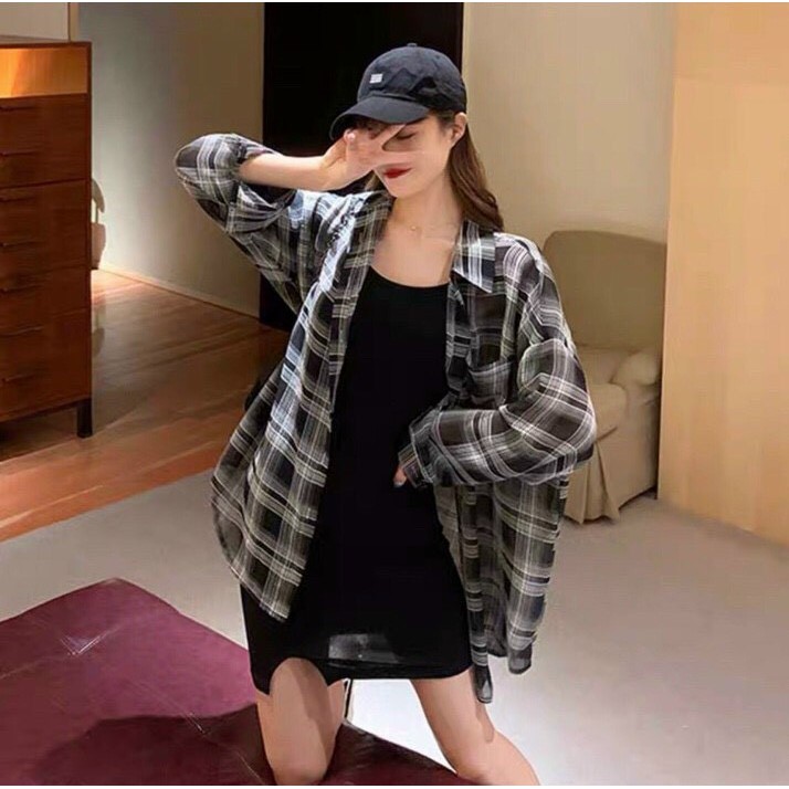 Set Váy 2 dây kèm áo khoác sơ mi caro 🌸FREESHIP🌸 Đầm nữ 2 dây vải umi dày dặn kết hợp kate siêu hút mắt, hot trend | BigBuy360 - bigbuy360.vn