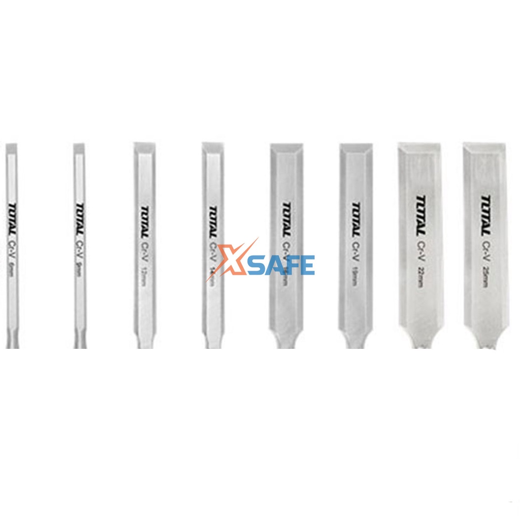 Đục gỗ cầm tay đầu dẹp TOTAL đủ kích cỡ thép Cr-V siêu cứng, chống rỉ sét dùng điêu khắc, tiện gỗ