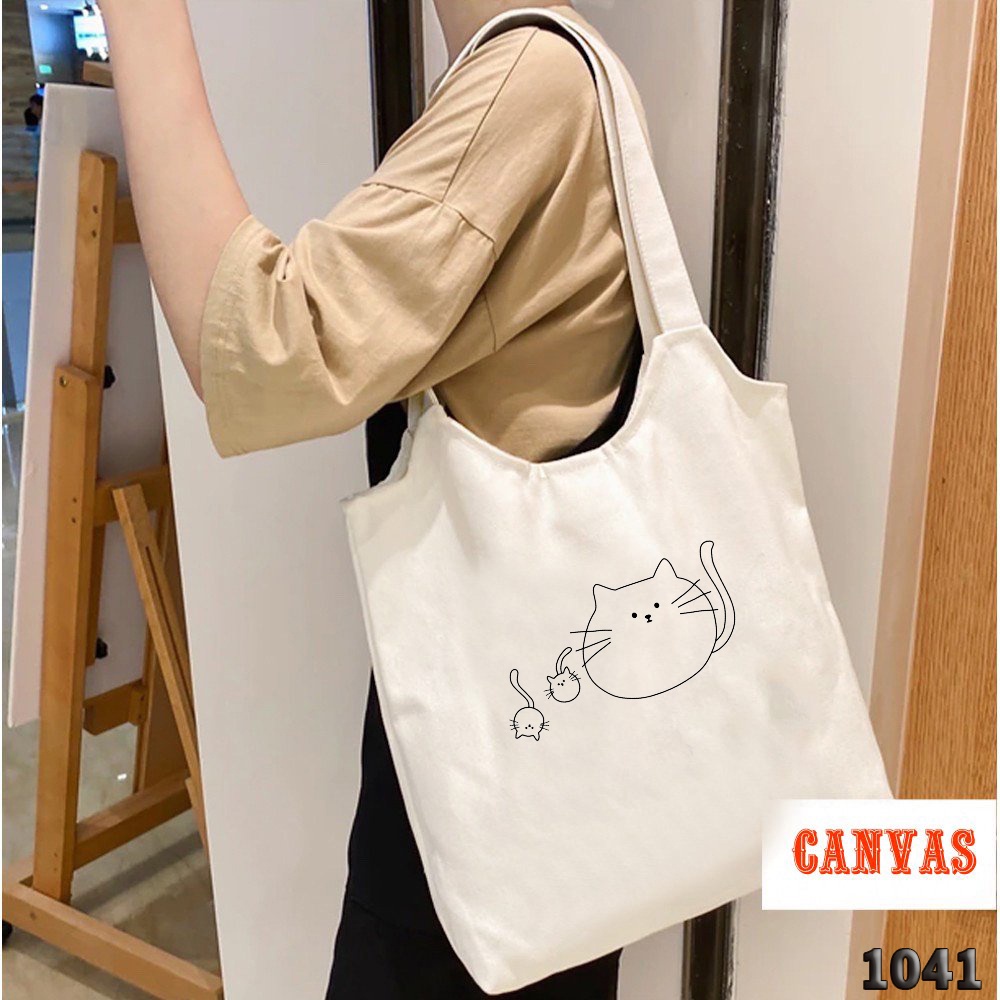 Túi Tote Túi Vải Canvas Kích Cỡ Lớn Phong Cách Hàn Quốc 1041 Three Cat Đeo Vai Đi Học Đi Du Lịch Cực Xinh