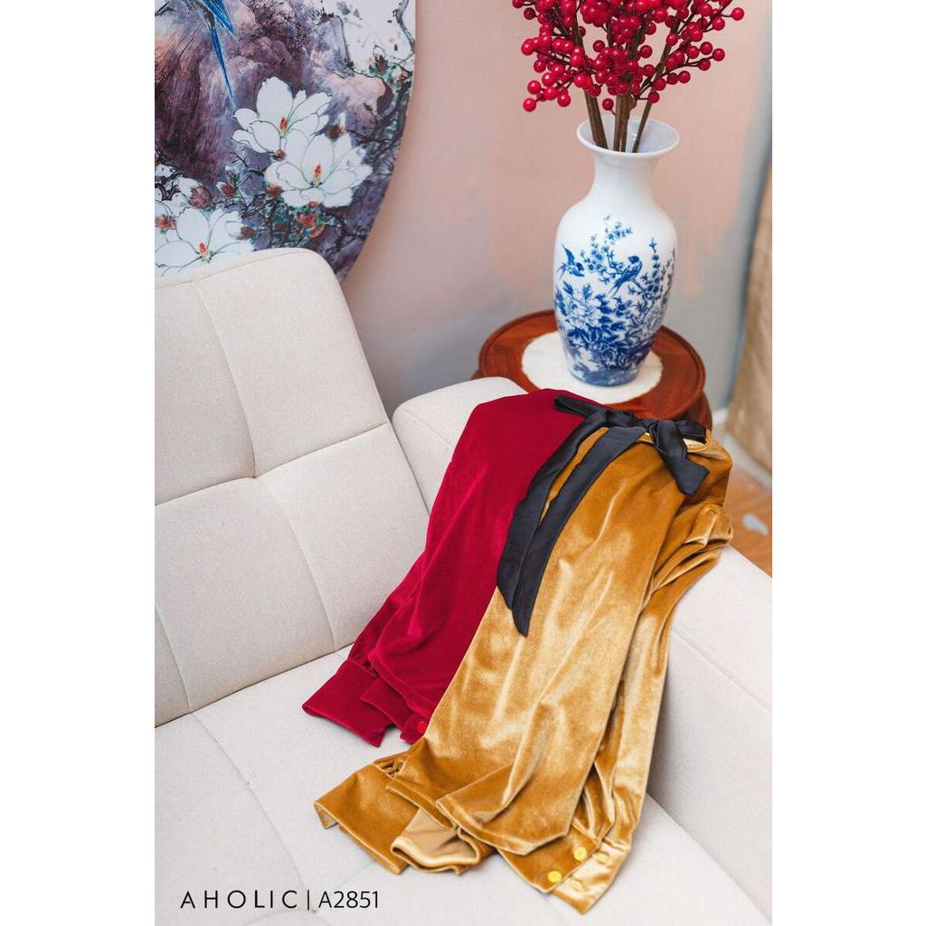 Áo nhung dài tay cổ tròn phối nơ sau Aholic A2851
