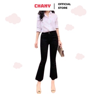 Quần ống loe Chany nữ lưng cạp cao co giãn form đẹp vải kaki dày dặn dáng lửng Q01