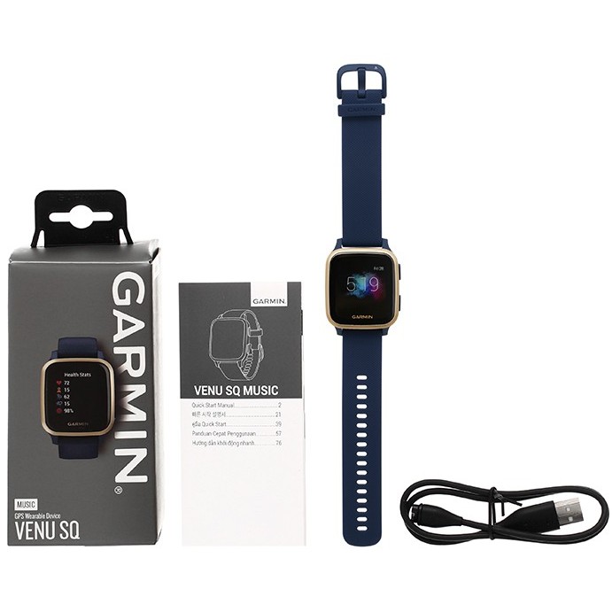 Đồng hồ thông minh Garmin Venu SQ Music Xanh Dương kháng nước 5ATM đo nồng độ SPO2 màn hình LCD - Chính hãng BH 12 tháng