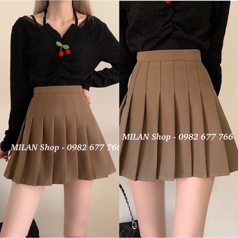 Chân váy dạ ngắn trên gối xếp ly có lót quần Quảng Châu