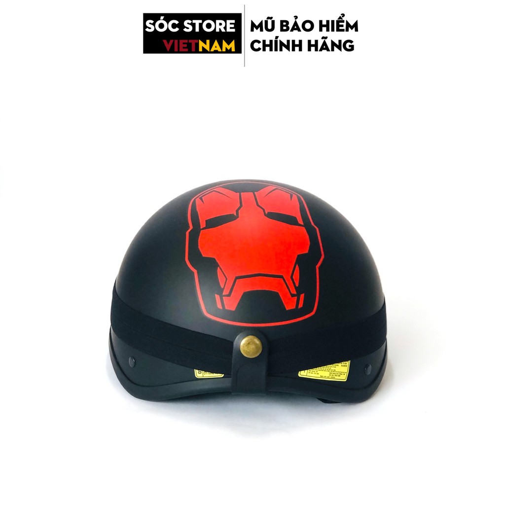 Mũ bảo hiểm nửa đầu chính hãng in hình Iron Man Sóc Store, nón bảo hiểm nam nữ 1 phần 2, kèm kính UV, kính phi công