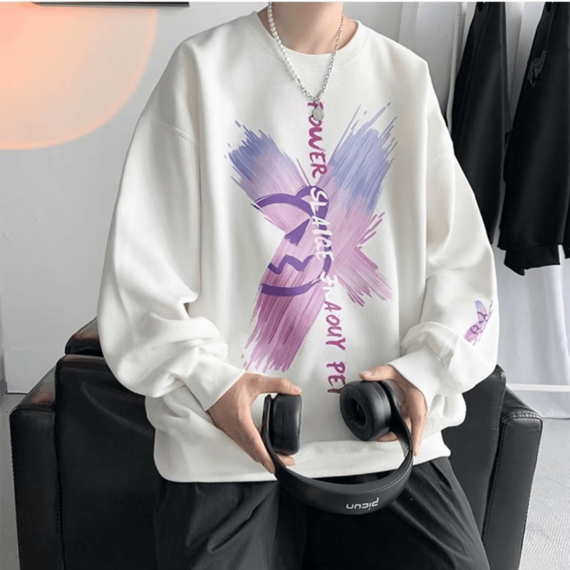 Áo Nỉ Tay Dài Dáng Rộng In Chữ Phong Cách Hip Hop Đường Phố Hàn Quốc Cỡ M-5XL Thời Trang Cho Nam Và Nữ