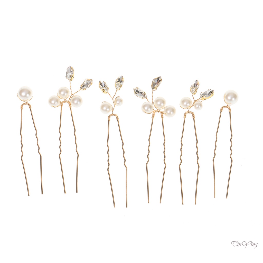 GETNOIVAS Set 6 Trâm Cài Tóc Hình Chữ U Đính Ngọc Trai Giả Cho Cô Dâu