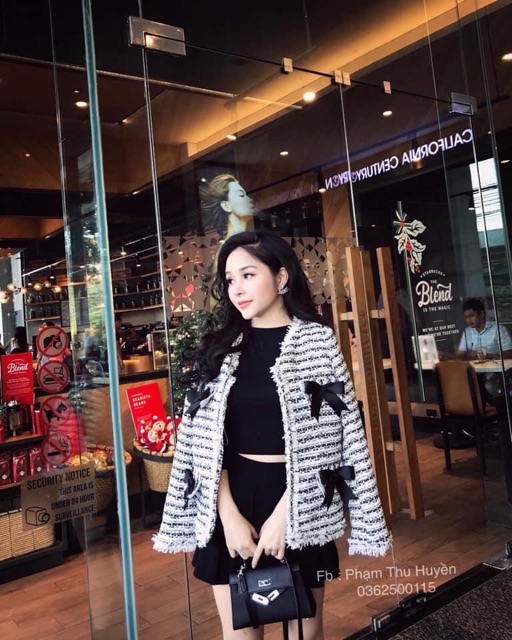 Áo khoác dạ đính nơ dinh quá nèeeeeee