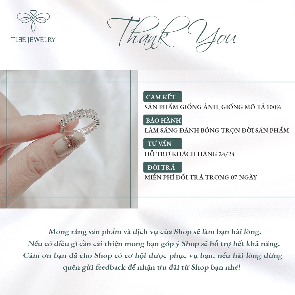 Nhẫn bạc TLEE nạm đá chữ nhật kết cao cấp NCJ A0160