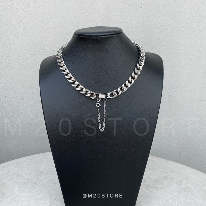 Vòng Cổ Trơn Basic Bản To Phối Chain Dành Cho Nam Nữ, Vòng Cổ Unisex Phong Cách Cơ Bản Phối Chain Thép Titan