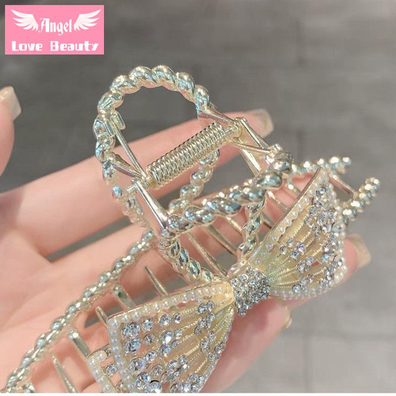 Kẹp Tóc Hình Nơ Lưng Đính Đá Phối Ngọc Trai Xinh Xắn Thời Trang Mùa Hè