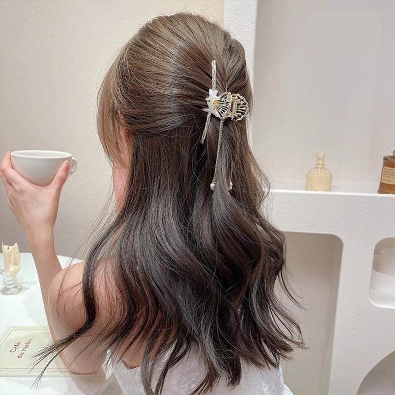 Kẹp tóc Haimeikang kim loại đính đá và ngọc trai nhân tạo thời trang