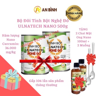 Combo 2 hộp tinh bột nghệ đỏ ulnatech nano 500g an bình, curcumin siêu cao, tặng 2 chai mật ong, tặng 2 muỗng