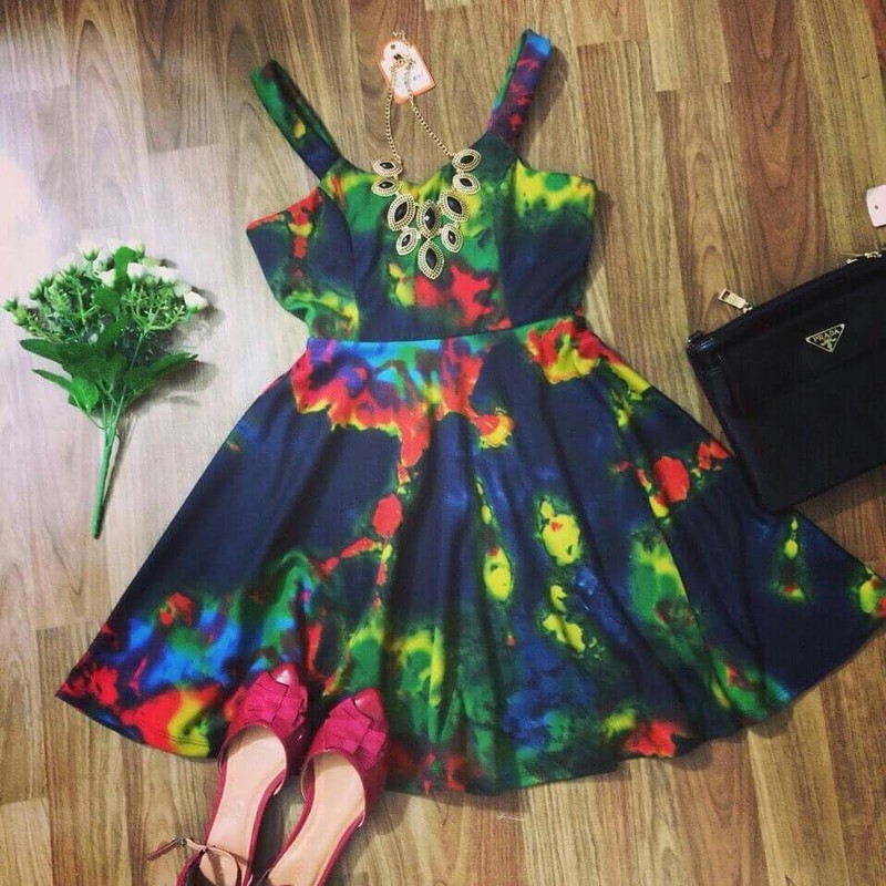 Hàng VNXK - Đầm xòe họa tiết vệt sơn D135