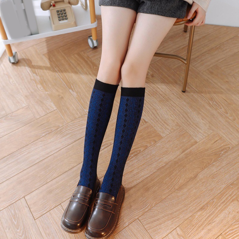 Youyo Vớ Cotton Cao Đến Đầu Gối Harajuku Kẻ Sọc Kim Cương Màu Trơn Cổ Điển Hàn Quốc Cho Nữ Sinh