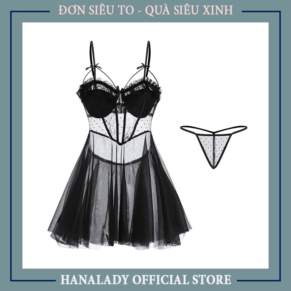 Váy ngủ xuyên thấu sexy đầm ngủ chấm bi quyến rũ phối mút ngực độc lạ V511