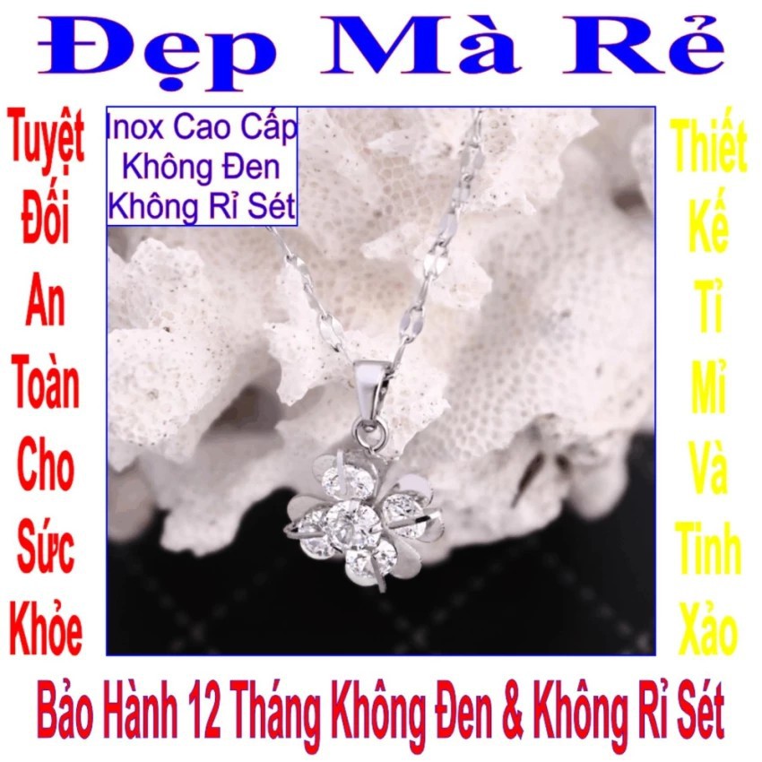 Dây chuyền nữ có mặt cỏ 4 lá hình tim đính 5 viên đá Zircon kiểu dây me - DCNU00159T025049 (Trắng)