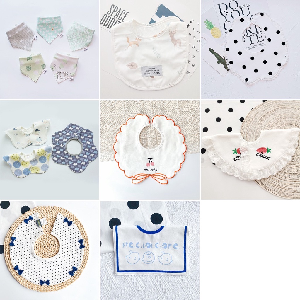 Yếm Ăn Cotton Nguyên Chất Chống Thấm Nước Xoay 360 Độ In Họa Tiết Hoạt Hình Đáng Yêu Cho Bé # 2,000