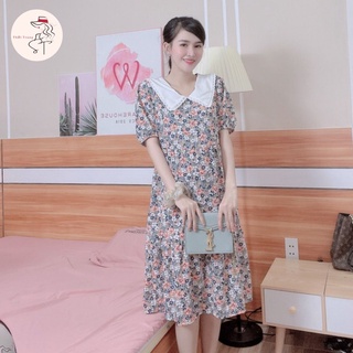 Đầm bầu hoa cổ sơ mi siêu xinh
