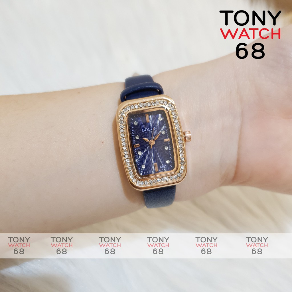 Đồng hồ đeo tay nữ chính hãng Bolun dây da giá rẻ mặt vuông đính đá chống nước Winsley