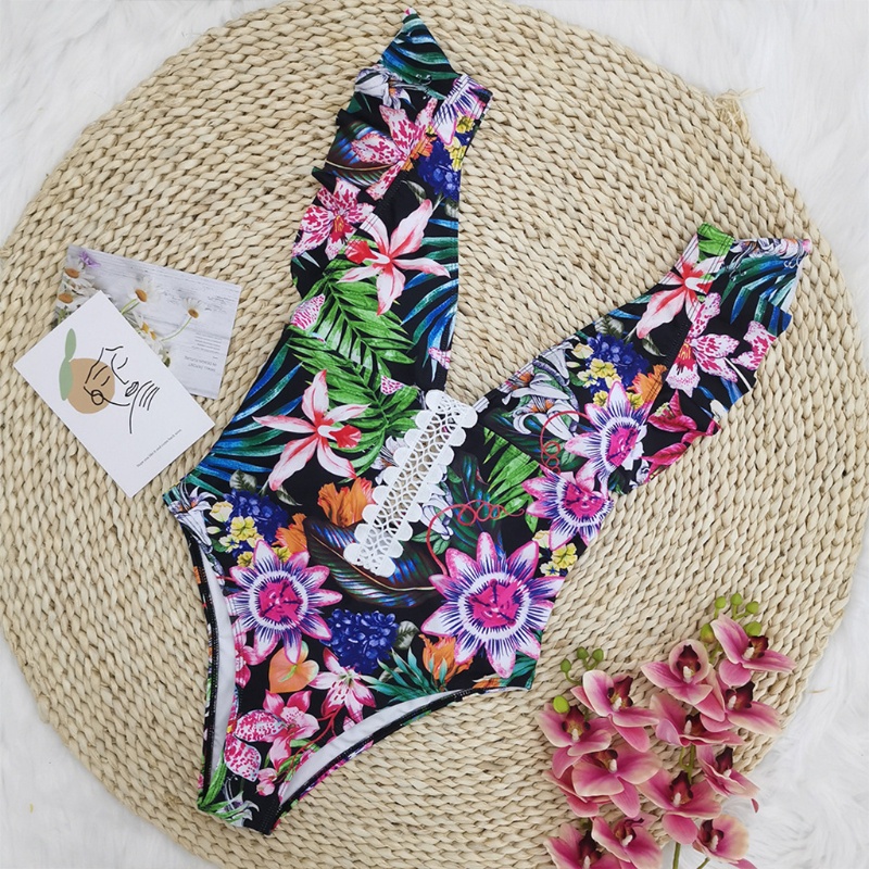 Bộ Đồ Bơi Một Mảnh Cổ Chữ V Khoét Sâu Phối Ren Hoa Phong Cách Boho Quyến Rũ