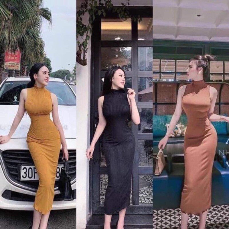Đầm Body Sát Nách Cổ 3p Xẻ Sau Dáng Dài Siêu Tôn Dáng - Siêu Phẩm 1m2 - VD07