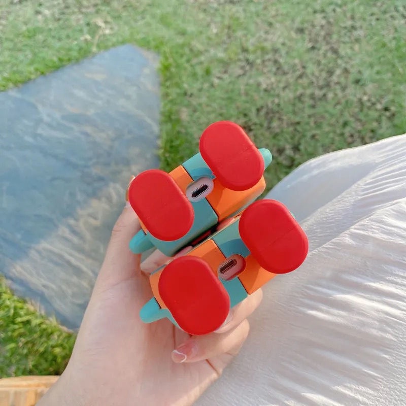 Protective Case Compatible for AirPods 1 / 2 / Pro3 Headphones Charging Case in Silicone Hologram Cute Robot