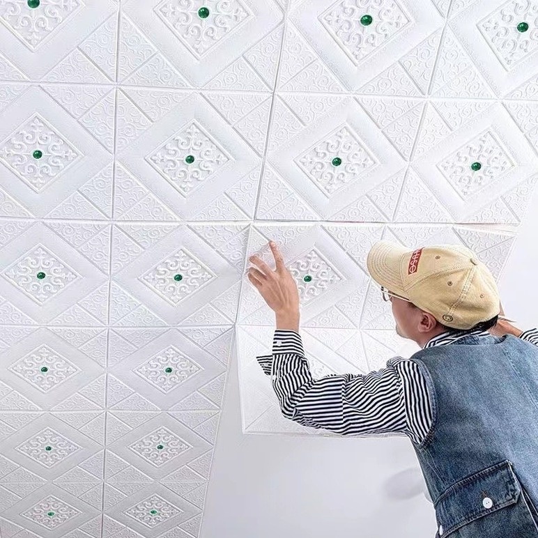 1 Miếng Dán Xốp 3D Tự Dính Trang Trí Trần Nhà Phòng Khách/Phòng Ngủ/Phông Nền TV