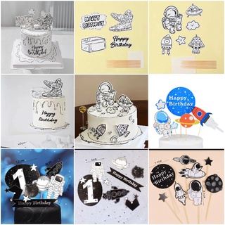 Phụ kiện trang trí bánh phi hành gia tổng hợp set cắm chủ đề phi hành gia không gian