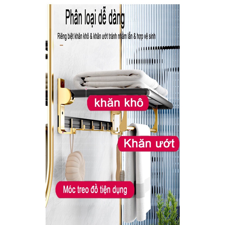 Phụ kiện nhà tắm Dán Tường Watel tích hợp Giá treo khăn mặt và Kệ để đồ nhà tắm nhiều móc treo quần áo