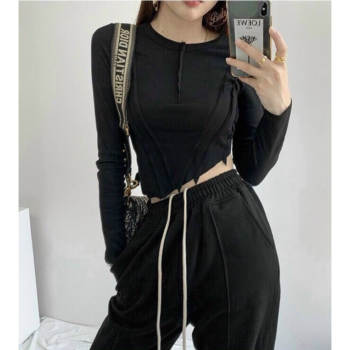 ÁO ÔM KIỂU CHÉO TÀ TAY DÀI CROP