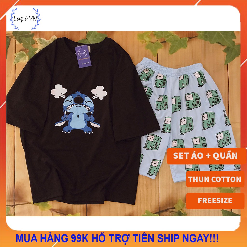 Set Đồ Bộ In Hình STITCH-ANRGY quần cartoon 3D Cute DB39-Lapi VN Áo+ Quần Đùi Vải Thun Cotton Thoáng Mát, Freesize