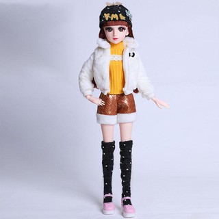 Búp Bê BJD 60cm Mắt Ngọc Sét Đồ Mùa Đông Sành Điệu - Vàng