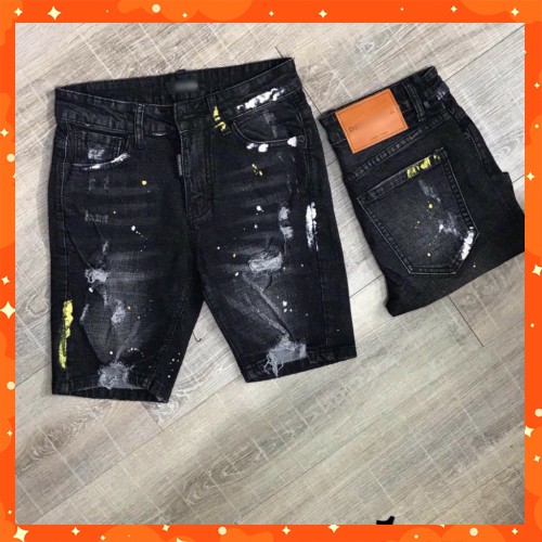 Quần short jean nam đen vẩy sơn quần bò nam cao cấp Gemini co dãn 4 chiều QB218