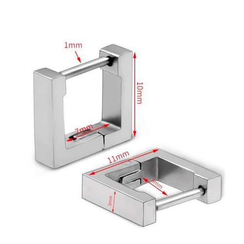 Bông Tai Nam Khoen Hình Vuông Titan Không Đen TT 2426