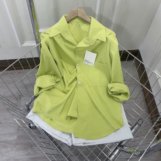 Áo Sơ Mi Form Rộng Màu Xanh Bơ RYMOLA Sơmi Xanh Cốm Tay Dài  Kiểu Dấu Quần Oversize Dáng Dài  Hàn Quốc Vintage