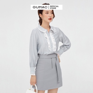 Áo sơ mi nữ phối bèo GUMAC màu xám, thiết kế tay dài AB5121