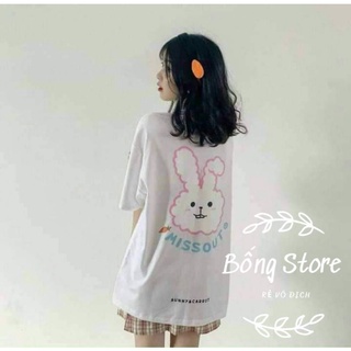 [Rẻ Vô Địch] Áo cotton tay lỡ Unisex mặc đôi ,nhóm , lớp------ ÁO MISSOUT THỎ