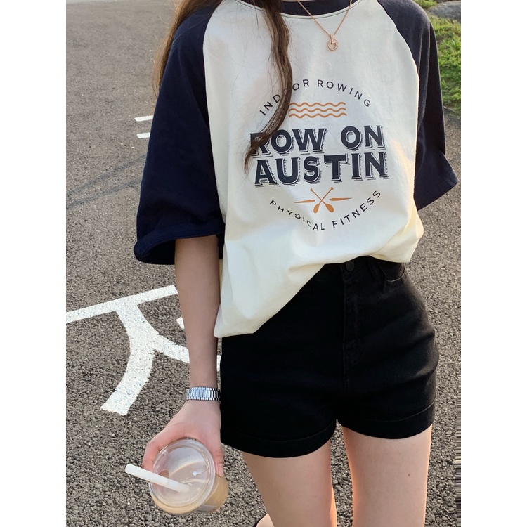 Áo Thun Ngắn Tay Cổ Tròn Form Rộng Phong Cách retro Dành Cho Nữ