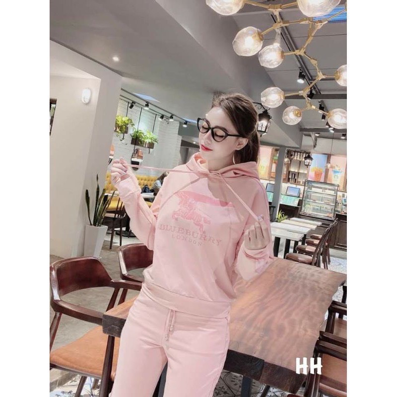 SNU12 - BỘ NỈ BÔNG NỮ HOODIE NGỰA BBR - ĐEN XANH HỒNG | BigBuy360 - bigbuy360.vn