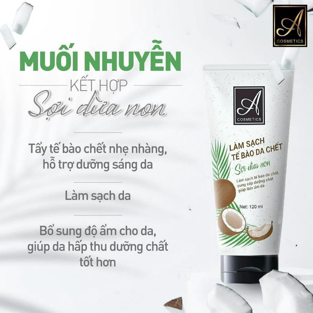 Muối tẩy tế bào chết da mặt Sợi dừa non Acosmetics, Làm sạch tế bào da chết 120ml