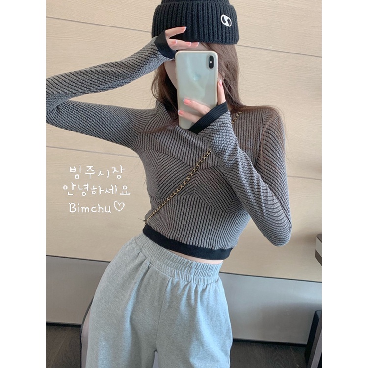 Áo Len Nữ Dài Tay Kẻ Tăm Dáng Ngắn Sành Điệu Chất Len Hàn Quốc - S66 | BigBuy360 - bigbuy360.vn