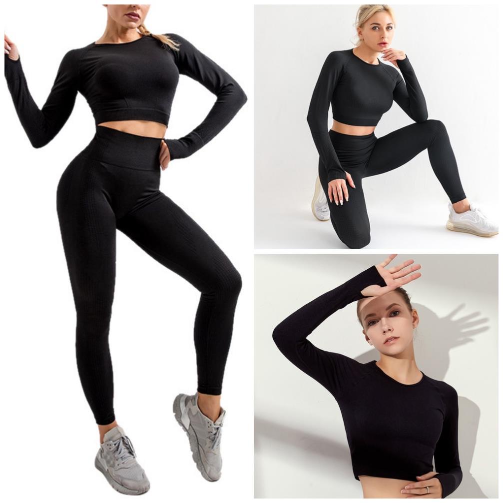 Bộ tập gym nữ dài tay mùa đông 3 món | Đồ tập yoga nữ bộ đồ tập | quần legging, áo croptop dài tay | Sport bra SET05 '