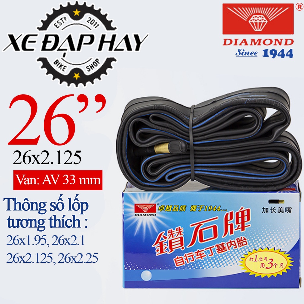 Săm Xe Đạp DIAMOND Cỡ 26x2.125 Van Cối 33MM | Ruột Xe Đạp Trẻ Em Địa Hình MTB Bánh 26 Inch | Dùng Cho Vành Cao 2 CM