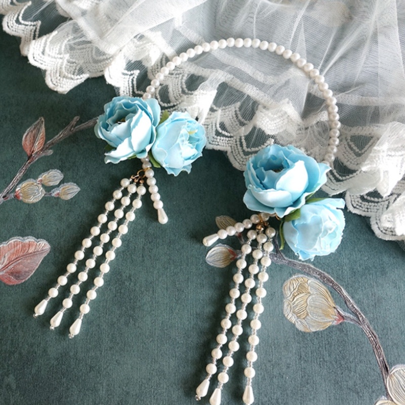 Băng đô đính ngọc trai nhân tạo phối tua rua thời trang dành cho nữ