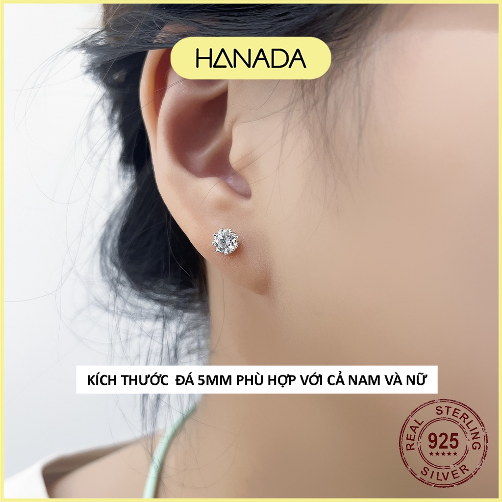 Bông Tai Bạc 925 Hanada Bông Nụ Đá Cách Điệu Nam Nữ Cá Tính 1049