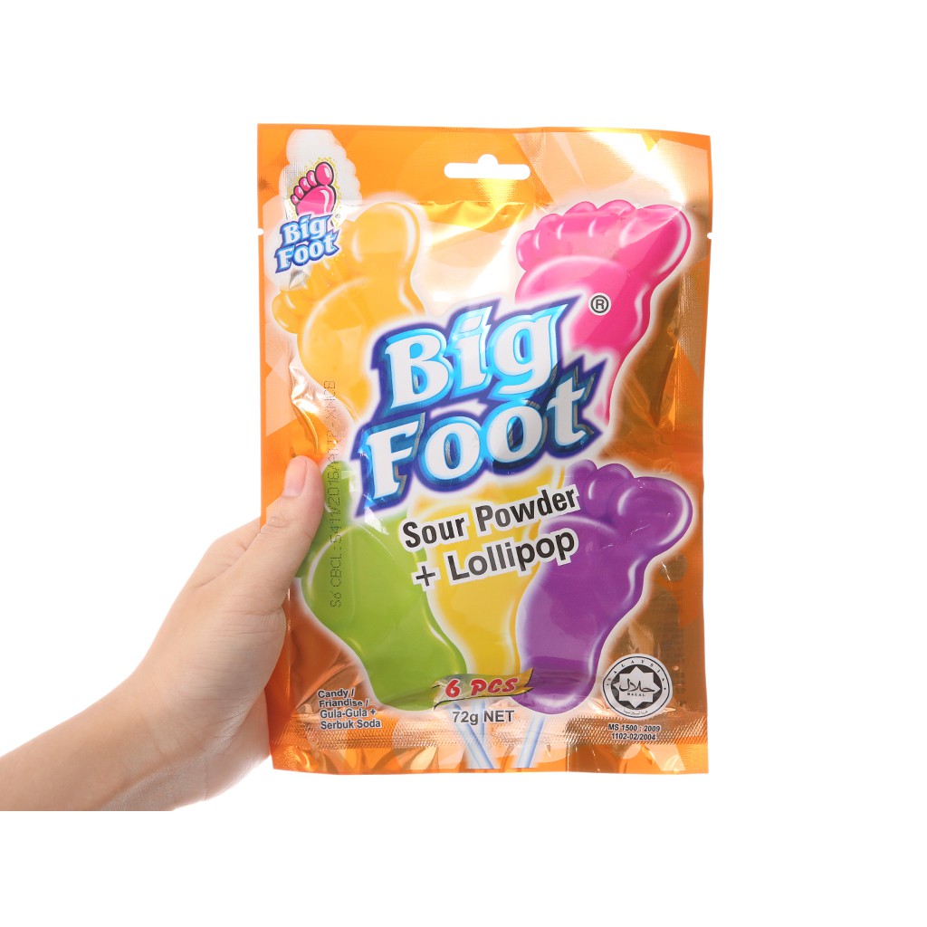 Kẹo que bàn chân chấm bột hương trái cây Big Foot 72g (6 cái) nhập khẩu Malaysia