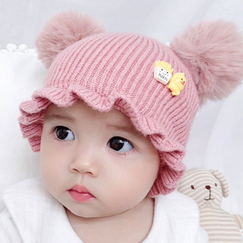 Mũ Dệt Kim Đính Quả Bông Cho Bé