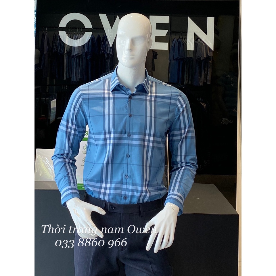 OWEN - Áo sơ mi dài tay Owen regular fit chất sợi tre kẻ ca rô xanh - Áo sơ mi nam dài tay kẻ ca rô